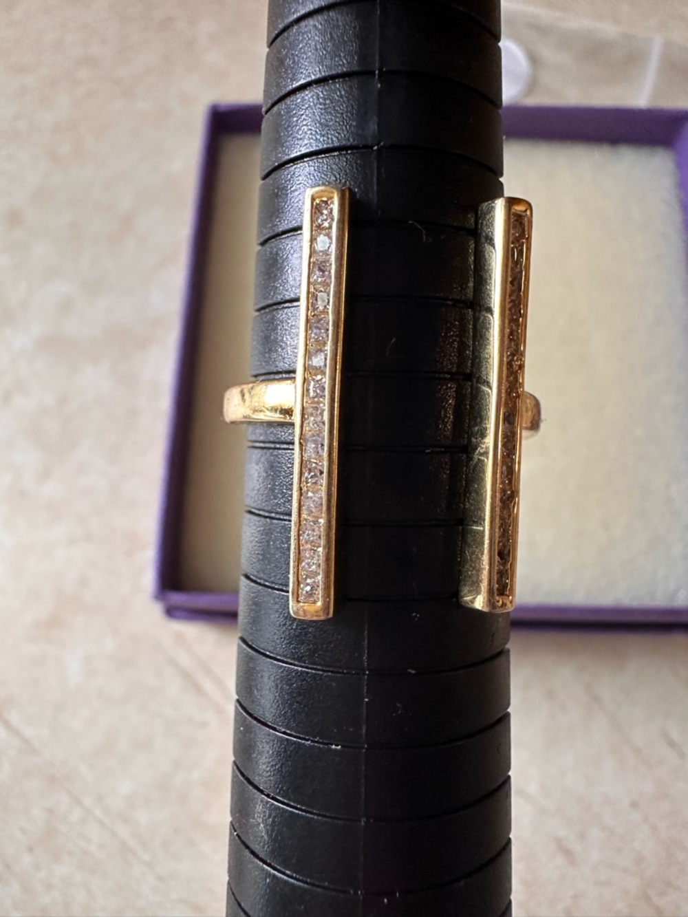 14 karat gold, electro plate Women’s Gold Bar Crystal Accent Women's Ring - Gold - Picture 5 of 10
